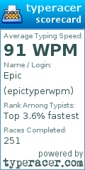 Scorecard for user epictyperwpm