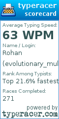 Scorecard for user evolutionary_mule