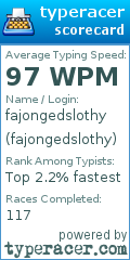Scorecard for user fajongedslothy