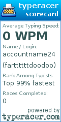 Scorecard for user farttttttdoodoo