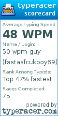Scorecard for user fastasfcukboy69