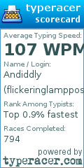 Scorecard for user flickeringlamppost