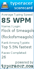 Scorecard for user flockofsmeagols