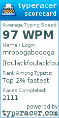 Scorecard for user foulackfoulackfoulack