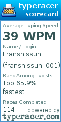 Scorecard for user franshissun_001