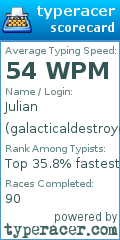 Scorecard for user galacticaldestroyer
