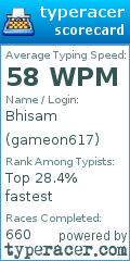 Scorecard for user gameon617
