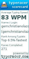 Scorecard for user gemchristianolazo