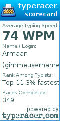 Scorecard for user gimmeusernamepls