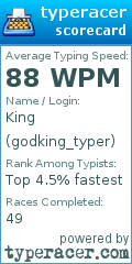Scorecard for user godking_typer