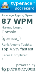 Scorecard for user gomsie_
