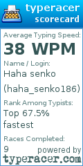 Scorecard for user haha_senko186