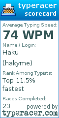 Scorecard for user hakyme