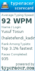 Scorecard for user haletefendi_kadimci