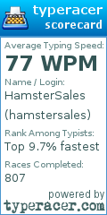 Scorecard for user hamstersales