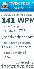 Scorecard for user handwritingchampi0n