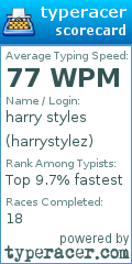 Scorecard for user harrystylez