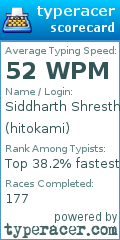 Scorecard for user hitokami