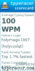 Scorecard for user holycoolqt