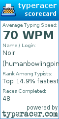 Scorecard for user humanbowlingpin