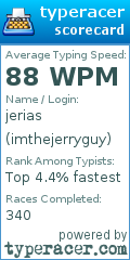 Scorecard for user imthejerryguy