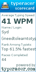 Scorecard for user ineedtolearntotype
