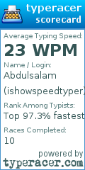 Scorecard for user ishowspeedtyper