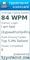 Scorecard for user itypewithonly4fingers