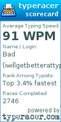 Scorecard for user iwillgetbetterattyping