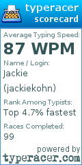 Scorecard for user jackiekohn