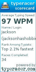 Scorecard for user jacksonhashobbies