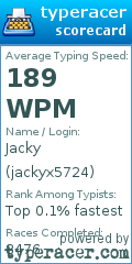 Scorecard for user jackyx5724