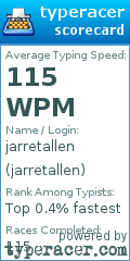 Scorecard for user jarretallen