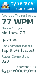 Scorecard for user jaymoor