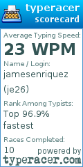Scorecard for user je26