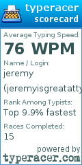 Scorecard for user jeremyisgreatattyping