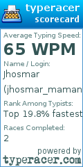 Scorecard for user jhosmar_mamani