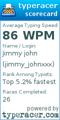 Scorecard for user jimmy_johnxxx