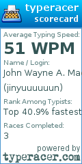 Scorecard for user jinyuuuuuun
