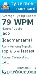 Scorecard for user joaomanzarra
