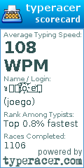 Scorecard for user joego