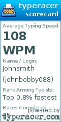 Scorecard for user johnbobby088