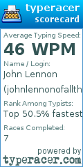 Scorecard for user johnlennonofallthepeople