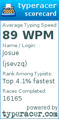 Scorecard for user jsevzq
