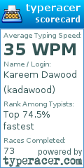Scorecard for user kadawood