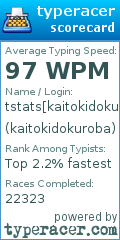 Scorecard for user kaitokidokuroba
