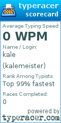Scorecard for user kalemeister