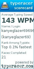 Scorecard for user kanyeglazer69