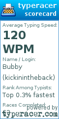 Scorecard for user kickinintheback