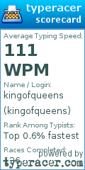 Scorecard for user kingofqueens